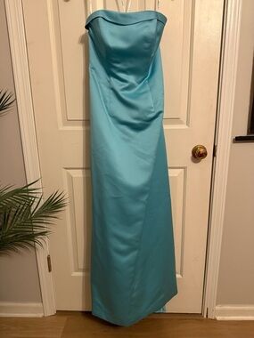 David's Bridal Strapless Aqua Blue Formal Gown